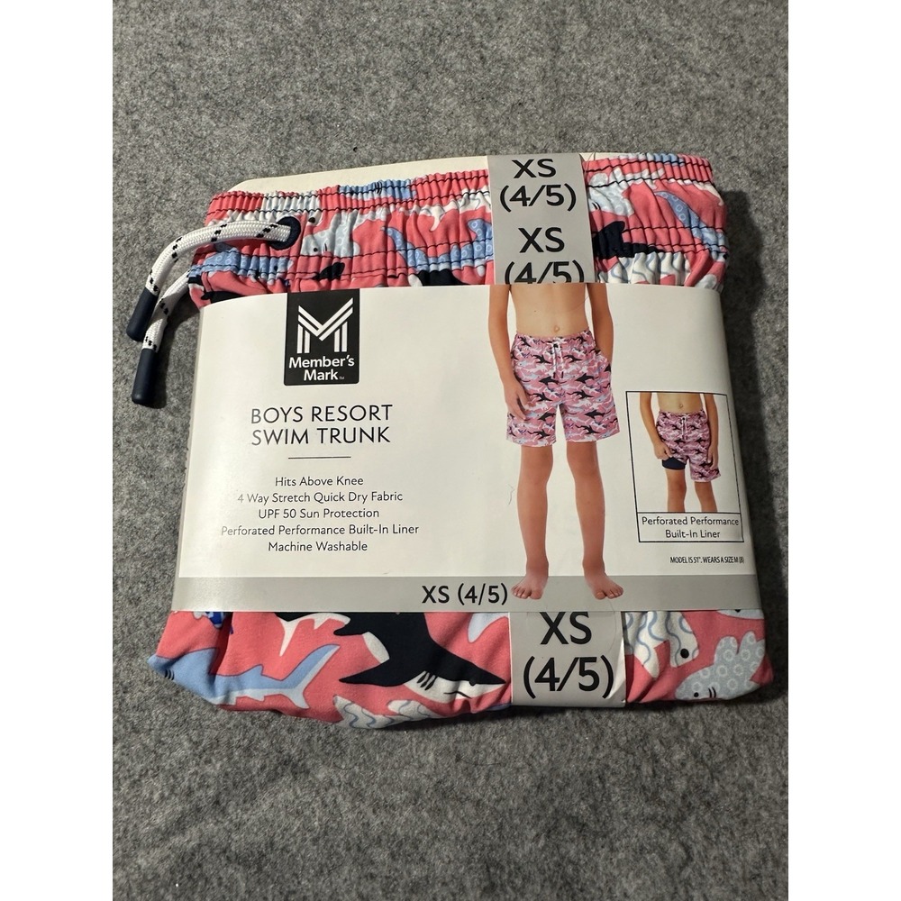 Boys Resort Swim Trunks With Built-In Liner By Member's Mark XS(4/5) Sharks
